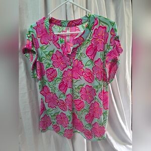 Floral Pink and Green Blouse